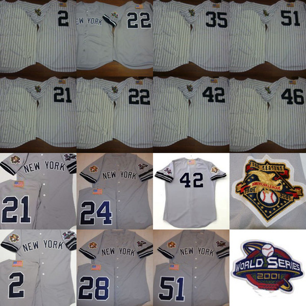 2001 WS Baseball Jersey Chicago 2 Derek Jeter 21 PAUL O'NEILL 24 TINO MARTINEZ 42 MARIANO RIVERA 51 BERNIE WILLIAMS Jerseys