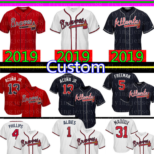 13 Ronald Acuña Jr. Custom Atlanta 5 Freddie Freeman Braves Jersey Mens 31 Maddux 10 Jones 7 Swanson 1 Albies 23 Duvall 4 Phillips Baseball