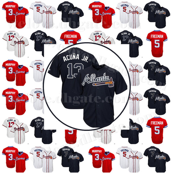 Wholesale 13 Ronald Acuna Jr. Mens Atlanta Jersey 3 Dale Murphy 10 Chipper Jones Braves Baseball Jerseys 5 Freeman 7 Dansby Swanson jerseys