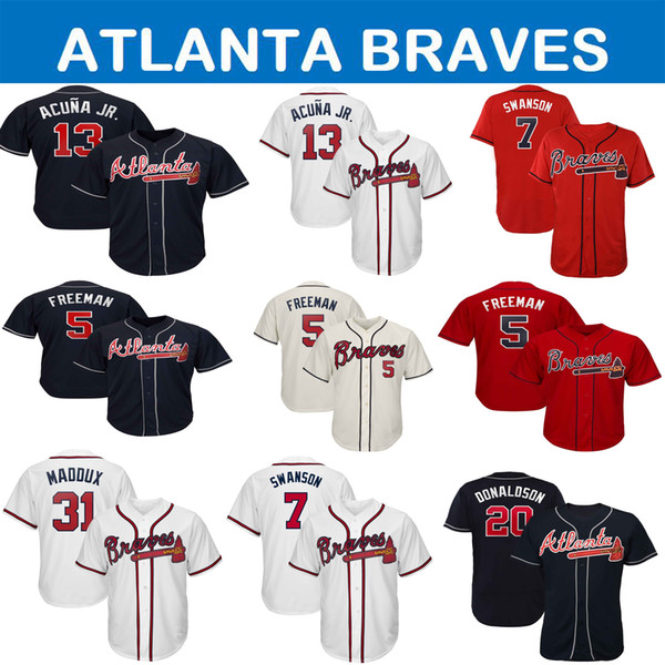 Men's Atlanta 2019 Braves Jersey Ronald Acuna Jr. Jr Ozzie Albies Freddie Freeman Dansby Swanson Chipper Jones Size S-XXXL baseball Jerseys