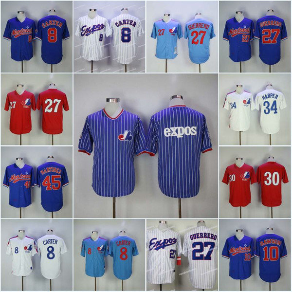 Men's Montreal Expos 8 Gary Carter 10 Andre Dawson Jersey 27 Vladimir Guerrero 45 Pedro Martinez 30 Raines 34 BryceHarper Baseball Jerseys