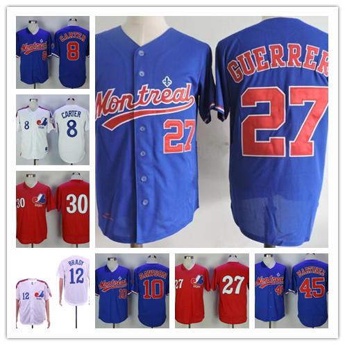 Men's Montreal Expos Jersey 27 Vladimir Guerrero 45 Pedro Martinez 10 Andre Dawson 8 Carter 12 Brady baseball Jerseys