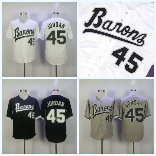 Mens Birmingham Barons Jersey  Rookie 45 White Grey Black Baseball Jersey Double Stitched Name & Number & Logo Fast Shipping