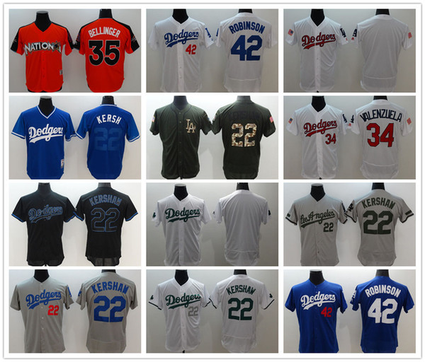 Mens Dodgers Cool Base Custom Jerseys Baseball Jerseys 22 Clayton Kershaw 42 Jackie Robinson 35 Cody Bellinger Mike Piazza Baseball Jerseys