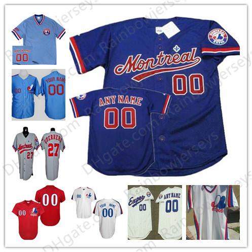 Custom Montreal Expos Baseball Jerseys #12 Tom Brady 27 Guerrero 34 Harper 45 Martin 8 Carter White Red Pullover Blue Mesh BP Gray Vintage