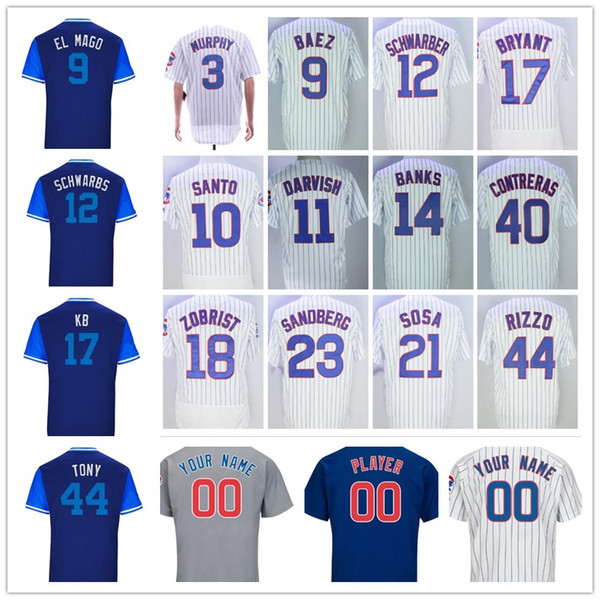 Men Kyle Schwarber Ernie Banks Ryne Sandberg Javier Baez Daniel Murphy Willson Contreras Ian Happ Yu Darvish blue white Baseball Jerseys