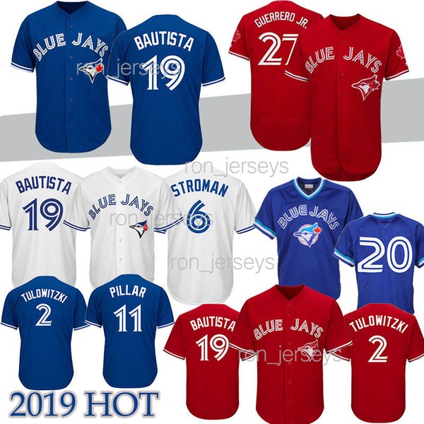 TOP quality 27 Vladimir Guerrero Jr. Toronto Baseball Jerseys Blue Jays 6 Marcus Stroman 2 Troy 19 Jose Bautista 12 Alomar jersey 2019