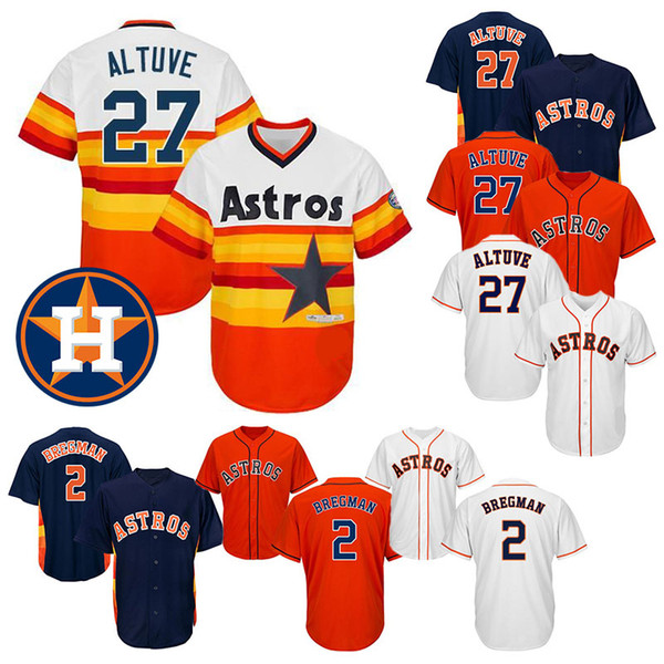 Houston Baseball Jerseys astros 2 Alex Bregman 27 Jose Altuve Grey Blue Orange White New Cool Base Stitched Jersey