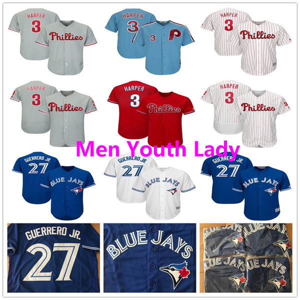 Mens Lady Kid Toronto #27 Vladimir Guerrero Jr. Blue Jays Bryce Harper Phillies Man Womens Youth Baseball Jerseys