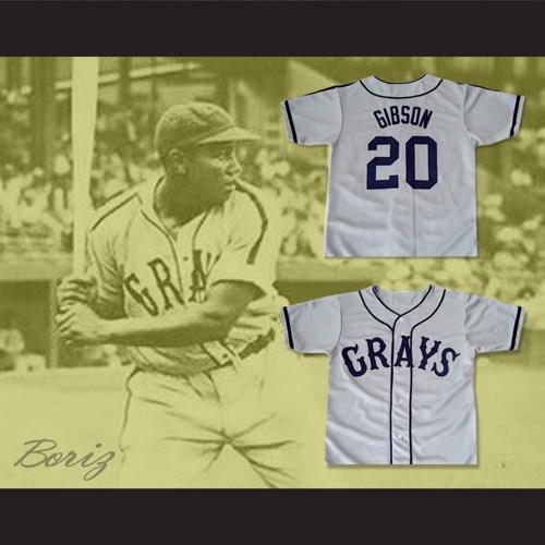 Josh GIBSON #20 Homestead Grays Negro League Button Down Jersey Grey Men's Double Embroidery and Stitched Baseball Jerseys