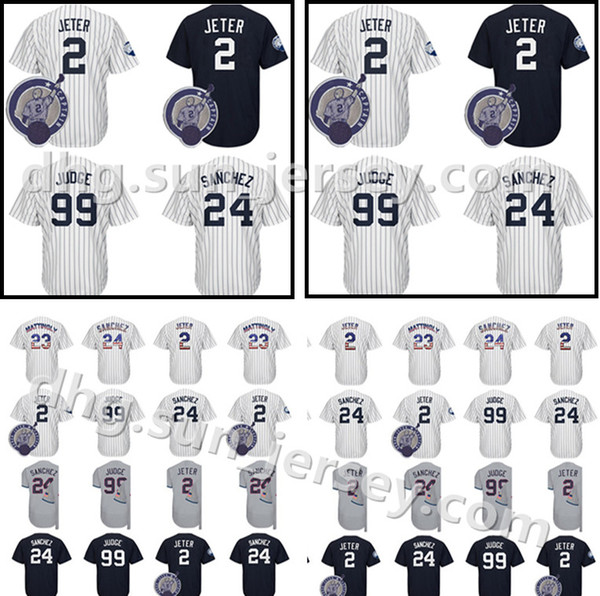 Men's New York Jersey 2 Derek Jeter 99 Aaron Judge 27 Giancarlo Stanton 24 Gary Sanchez Embroidery Logos jerseys Fast Free Shipping