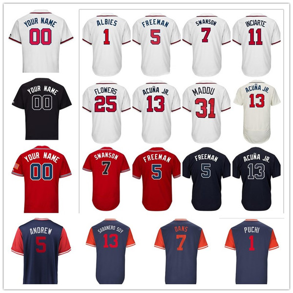 Men Women Youth 13 Ronald Acuña Jr. Dansby Swanson Acuna Jr Freeman 10 Chipper Jones Freddie Ozzie Albies Stitched Atlanta Baseball Jerseys