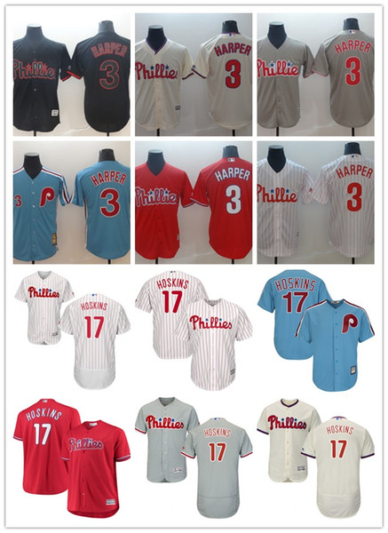 Men's Women's Youth Philadelphia #3 Bryce Harper 17 Rhys Hoskins Custom White(Red Strip) Flexbase Authentic Baseball Jerseys Phillies