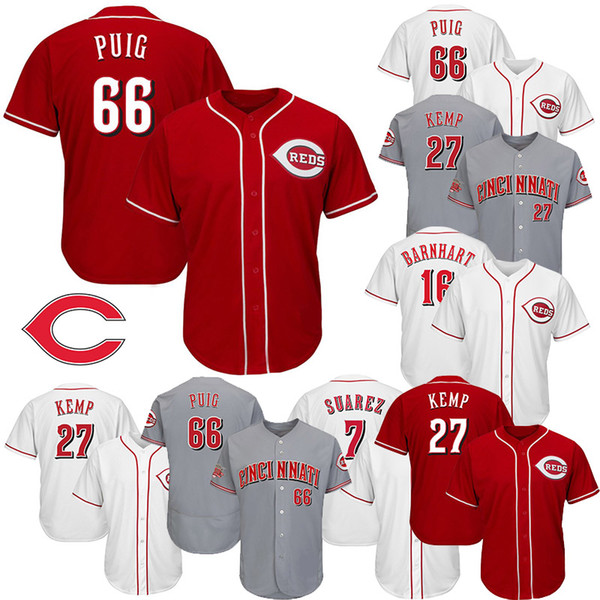 Cincinnati 66 Yasiel Puig 27 Matt Kemp 19 Joey Votto 7 Eugenio Suarez 16 Tucker Barnhart Baseball Jersey