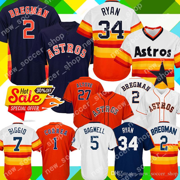 2 Alex Bregman Jersey Houston Mens Astros 34 Nolan Ryan 27 Jose Altuve 1 Carlos Correa 4 George Springer 5 Bagwell 7 Biggio