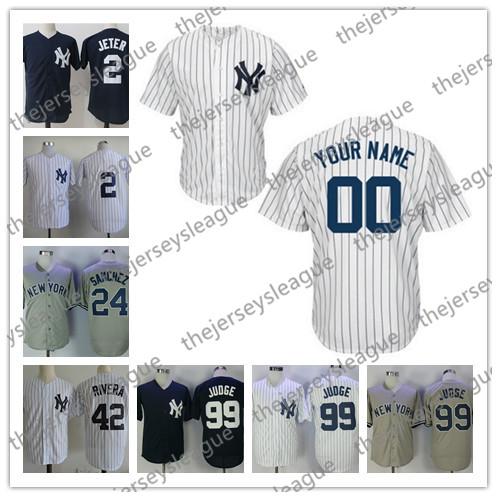 Custom Yankees White Any Name Number Gray Navy Jerseys New York #99 Aaron Judge 24 Gary Sanchez 27 Giancarlo Stanton 40 Luis Severino