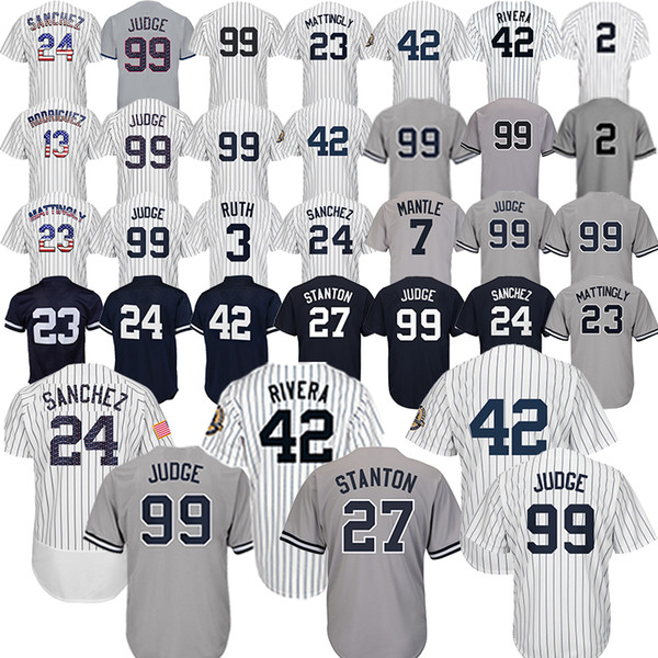 New York 42 Mariano Rivera Baseball Jerseys Yankees Cheap jerseys 99 Aaron Judge 7 Mickey Mantle 3 Babe Ruth embroidery logo