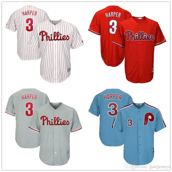 Mens 3 Bryce Harper Jersey Philadelphia Phillies Red stripe Blue White Mesh Retro Majestic Alternate Cool Base Harper Baseball Jerseys