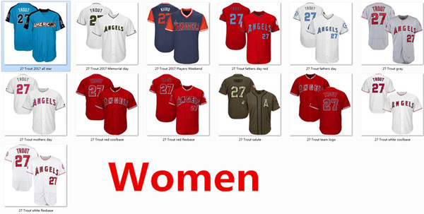 Women Angels 27 Mike Trout Baseball Jerseys Red White Grey Gray