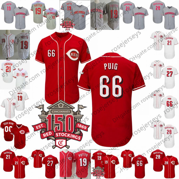 2019 Cincinnati 150th Baseball Jerseys 27 Matt Kemp 66 Yasiel Puig 19 Joey Votto 3 Scooter Gennett 7 Eugenio Suarez 21 Michael Lorenzen