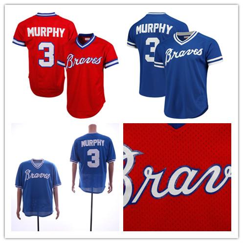 Men's Braves Dale Murphy Jersey Mitchell & Ness Red Royal 1980 Authentic Cooperstown Collection Mesh Batting Practice Baseball Jerseys