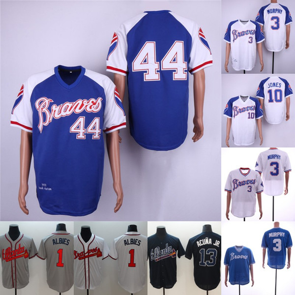 #13 Ronald Acuna Jr. Jersey Mens Atlanta 1 Ozzie Albies 10 Chipper Jones 3 Dale Murphy 44 Hank Aaron Braves Baseball Jerseys Fast Shipping