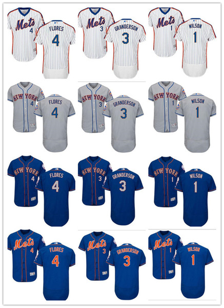 custom Men women youth Majestic NY Mets Jersey #4 Wilmer Flores 3 Curtis Granderson 1 Mookie Wilson Home Blue Kids Baseball Jerseys