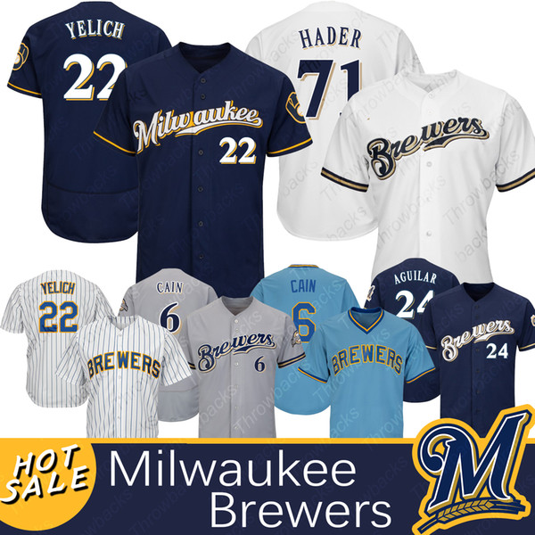 Milwaukee Brewers jersey 22 Christian Yelich 71 Josh Hader 24 Jesus Aguilar 6 Lorenzo Cain Baseball Jerseys