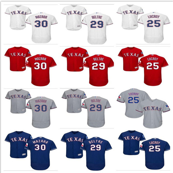 2018 custom Men's women youth Majestic Texas Rangers Jersey 25 Jonathan Lucroy 29 Adrian Beltre 30 Nomar Mazara home kids Baseball Jerseys