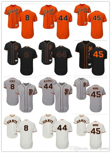 custom Men women youth SF Giants Jersey #8 Hunter Pence 44 Willie McCovey 45 Matt Moore Home Orange Grey White Kids Baseball Jerseys