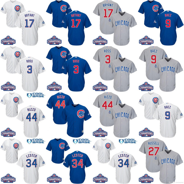 2016 World Series Champions patch Youth men women cubs 9 Javier Baez 17 Bryant 44 Rizzo 3 David Ross kids baseball jersey 100% stitch