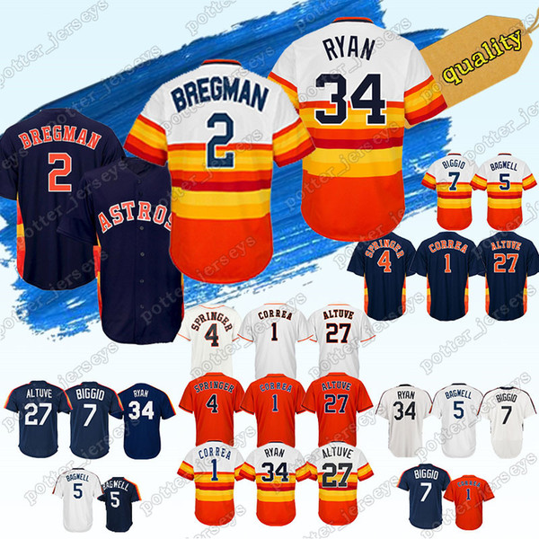 Houston Jersey Astros 2 Alex Bregman Jerseys 27 Jose Altuve 4 George Springer 1 Carlos Correa 34 Nolan Ryan 7 Craig Biggio Jersey