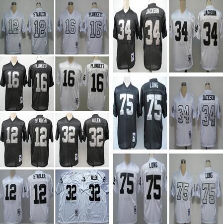 Mens 12 Ken Stabler Jim Plunkett 34 Bo Jackson 32 Marcus Allen 75 Howie Long Lyle Alzado Tim Brown Black White