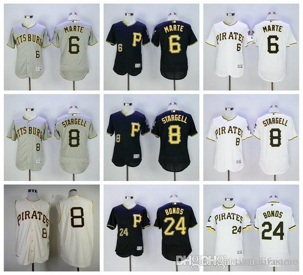 2019 Mens Ph Pirates 24 Barry Bonds 8 Willie Stargell 6 Starling Marte Jersey 100% Stitched Baseball Jersey