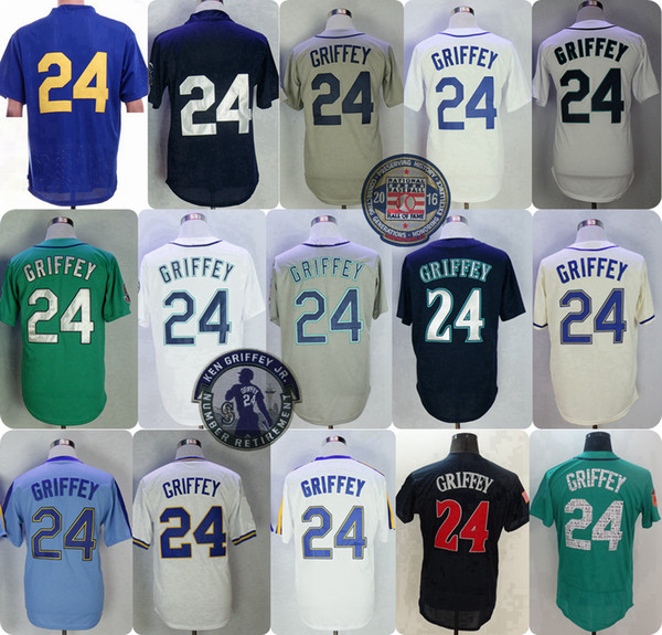 Vintage Ken Griffey Jr Jr. Jersey 2016 Hall Of Fame Seattle Cincinnati 24 30 Jerseys Teal Green 1995 1997 Home Away Jerseys