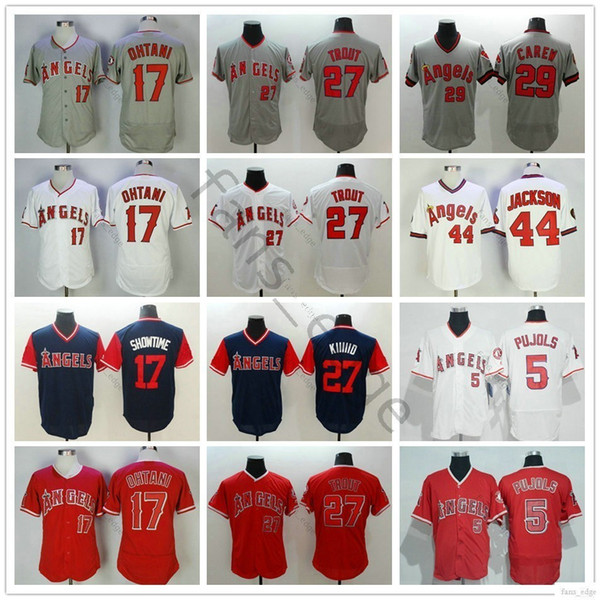 Stitched Los Angeles #5 Albert Pujols 17 Shohei Ohtani Jersey 27 Mike Trout Rod Carew 44 Reggie Jackson Angels Baseball Jerseys