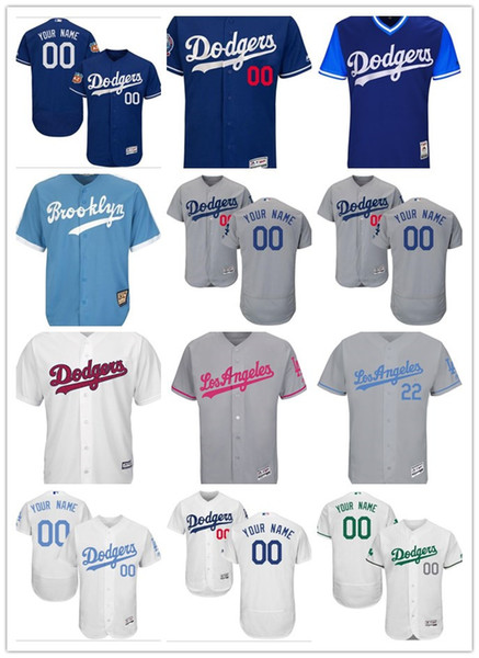 custom Men's women youth Majestic Los Angeles Dodgers Jersey Personalized Name and Number Blue Grey White Kids Girls Baseball Jerseys