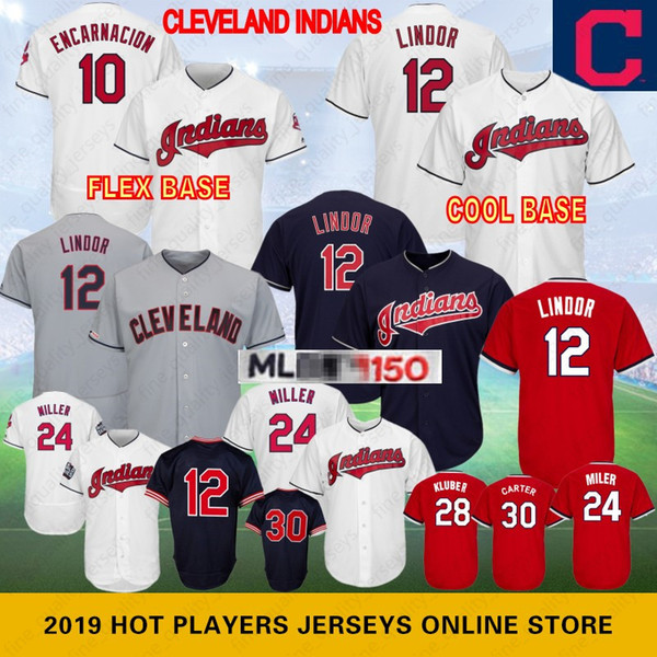 10 Edwin Encarnacion Cleveland Jerseys 12 Lindor 30 indians Joe Carter 28 Kluber Jersey Adult 24 Miller 150th Anniversary Baseball