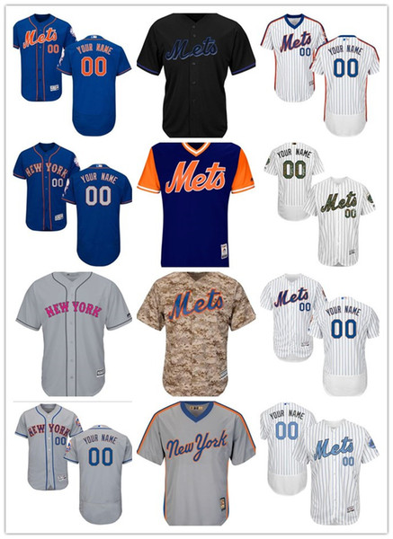 custom Men's women youth Majestic New York Mets Jersey Personalized Name and Number Blue Grey White Kids Girls Baseball Jerseys