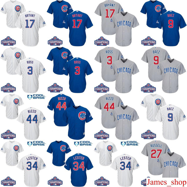 2016 World Series Champions patch Youth men women cubs 9 Javier Baez 17 Bryant 44 Rizzo 3 David Ross kids baseball jersey 100% stitch