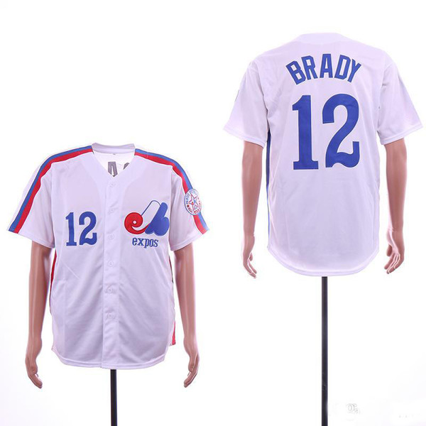 Montreal Expos Baseball Jerseys #12 Tom Brady Jersey White Jersey Top Quality !