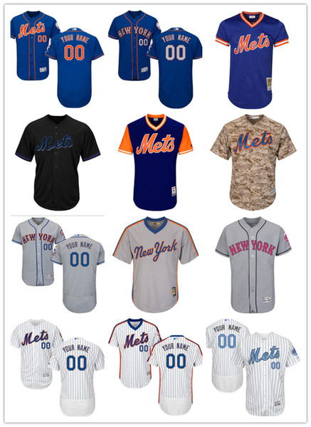 custom New York Men's women youth Majestic NY Mets Jersey #00 Any Your name and your number Home Blue Grey White Baseball Jerseys