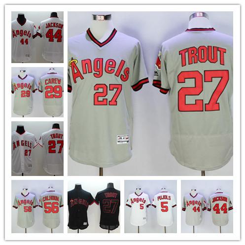 Men Baseball Jerseys 27 Mike Trout 29 Rod Carew 44 Reggie Jackson 56 Kole Calhoun color red white gray black jerseys Top quality