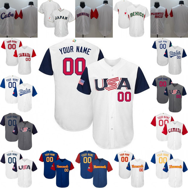 Stitched Custom 2017 World Baseball Classic Jerseys Team USA 2 Alex Bregman Venezuela Canada Japan Dominicana Italy Puerto Rico Personalized