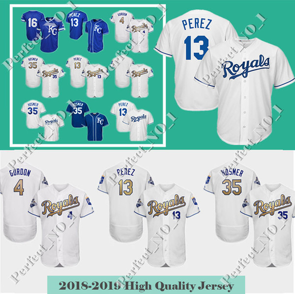 Men's Kansas City Royals 13 Salvador Perez 35 Eric Hosmer Baseball Jersey 16 Bo Jackson 4 Alex Gordon stitched Jerseys Top quality