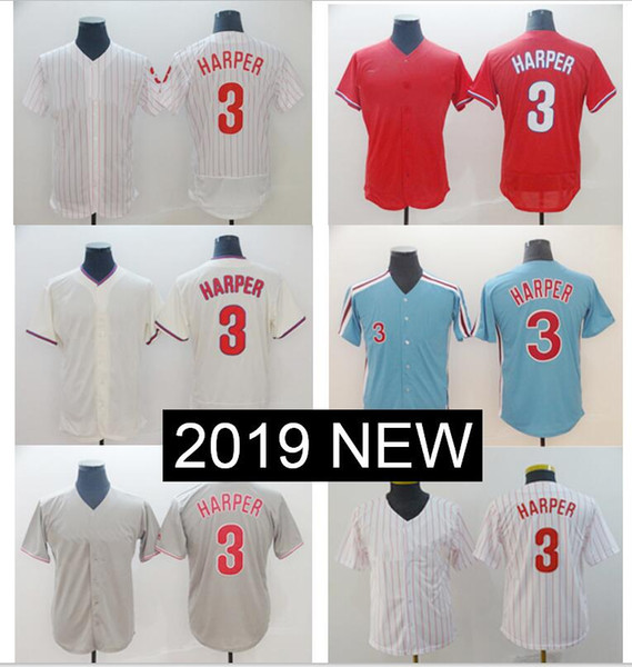 3 Bryce Haper Jersey Philadelpha Blue white Cream Red Grey Flexbase Cool Base baseball Jerseys New style Phillies dropshipping