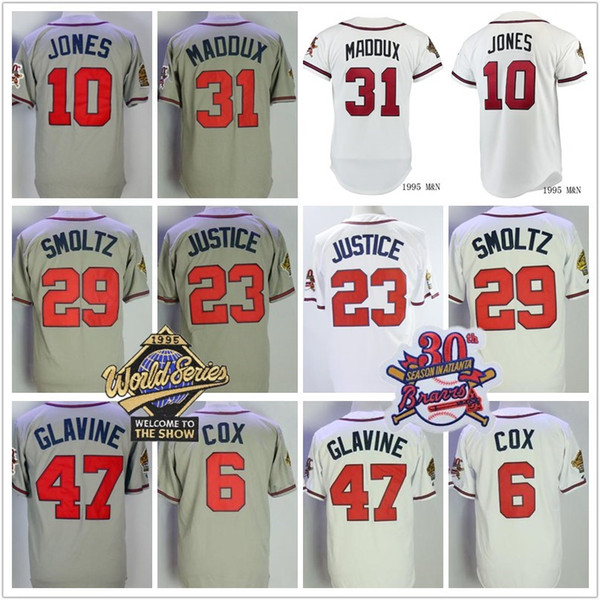 Men John Smoltz David Justice Tom Glavine Throw Chipper Jones WS 1995 world series Turn Back M&N Atlanta Baseball Jerseys