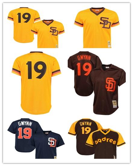 Men's Padres 19 Tony Gwynn Mitchell San Diego & Ness Navy Cooperstown Mesh Batting Practice women kids Jersey