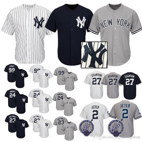 2018 New York Jersey Yankees Men's 99 Aaron Judge 23 Don Mattingly 3 Babe Ruth 42 Mariano Rivera 7 Mickey Mantle Baseball Jersey