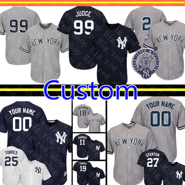 New York Custom Yankees Jersey 99 Aaron Judge 25 Gleyber Torres 27 Giancarlo Stanton 24 Sanchez 52 Sabathia 77 Frazier 18 Gregorius Baseball